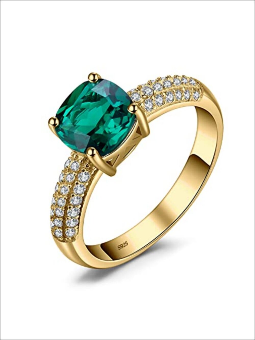 Cushion Cut Simulated Emerald Solitaire Ring 925 Sterling Silver Promise
